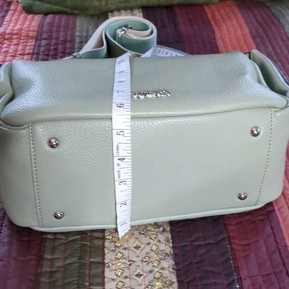 PINK STIX* sage green vegan crossbody adj. strap, dust bag zip top, 2 inside pkt - Picture 6 of 13